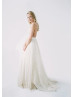 Spaghetti Straps Gold Lace Open Back Wedding Dress